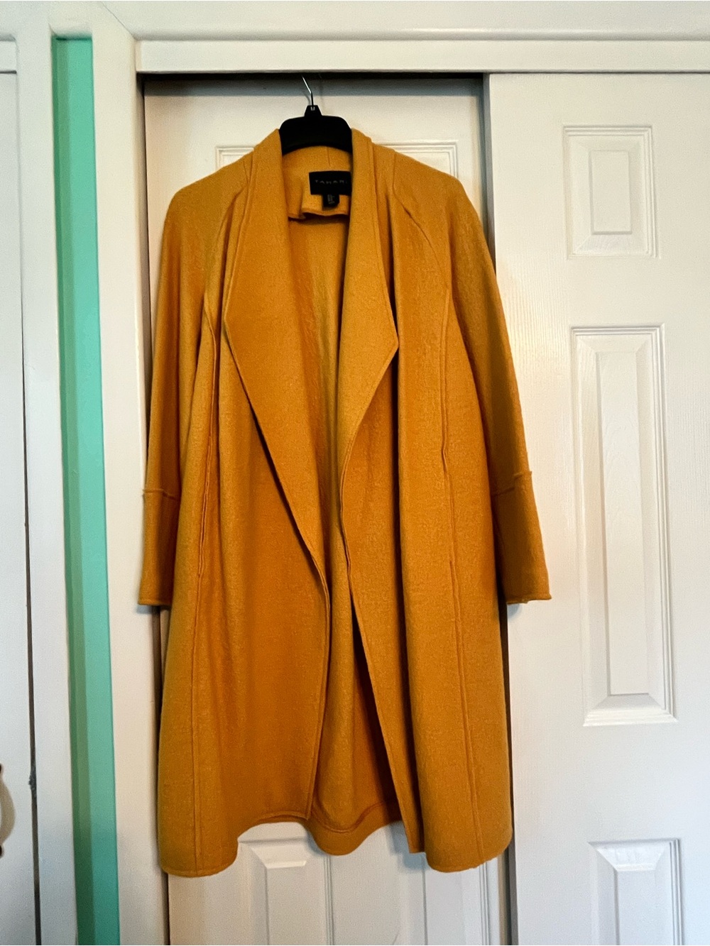 Tahari Mustard Open-Front Trench Coatigan